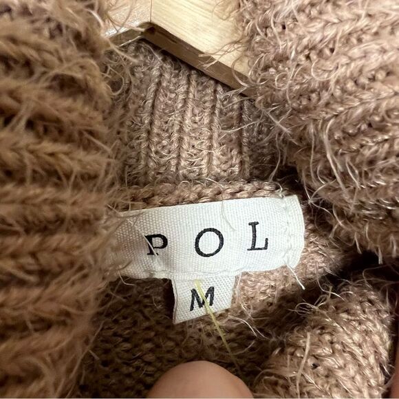 Pol fuzzy tan sweater with side buttons. Size M - Picture 6 of 6